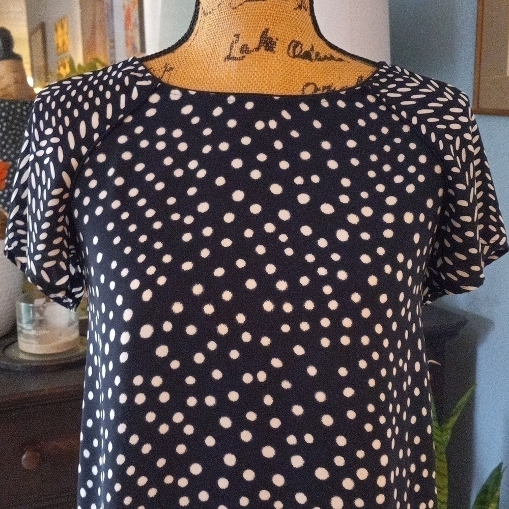 Loft Navy & White Abstract Polka Dot Blouse